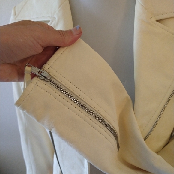 True Religion Off White Leather Moto Jacket - Picture 4 of 16